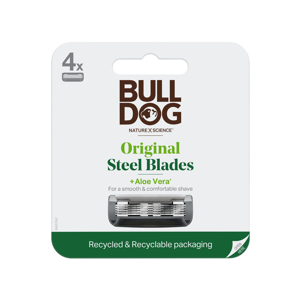 Bulldog lames originales, refills 4 pièces, rasage fluide et précis.