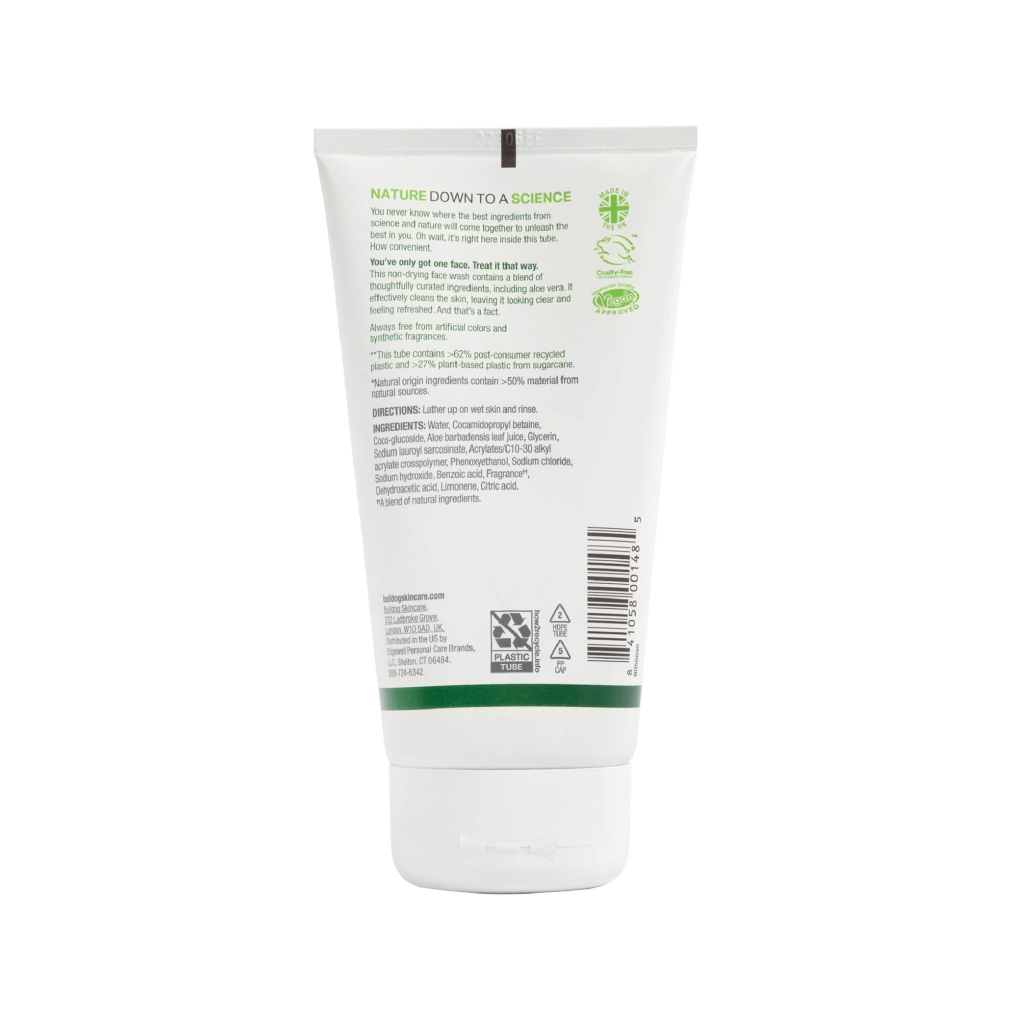 BULLDOG Lave-visage Original – extrait d Aloe Vera pour apaiser la peau.