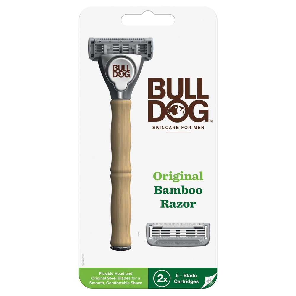 Bulldog rasoir en bambou avec manche naturel, confort durable lors du rasage.