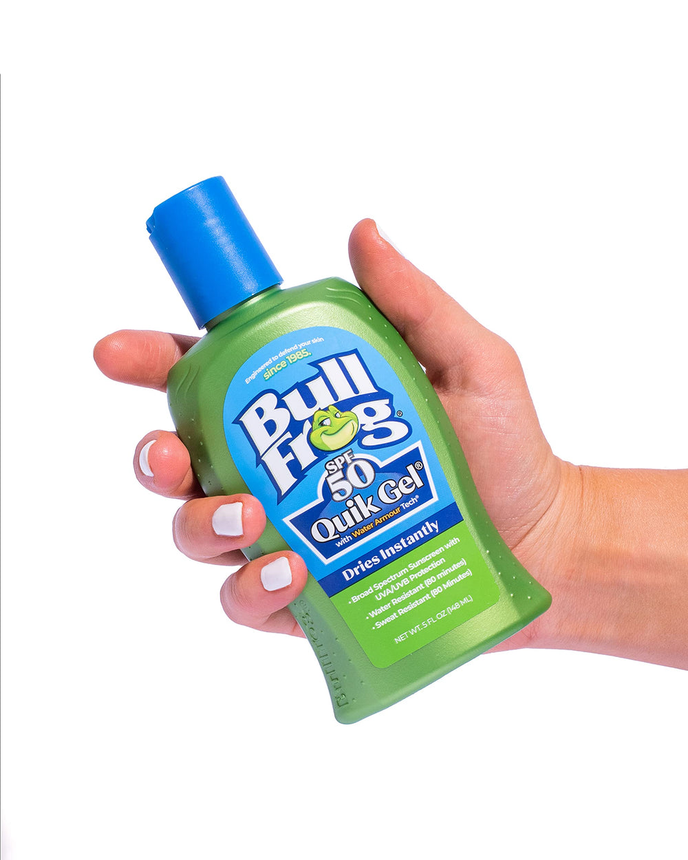 Bullfrog Quik Gel sans oxybenzone et octinoxate – protection UV-A et UV-B fiable.