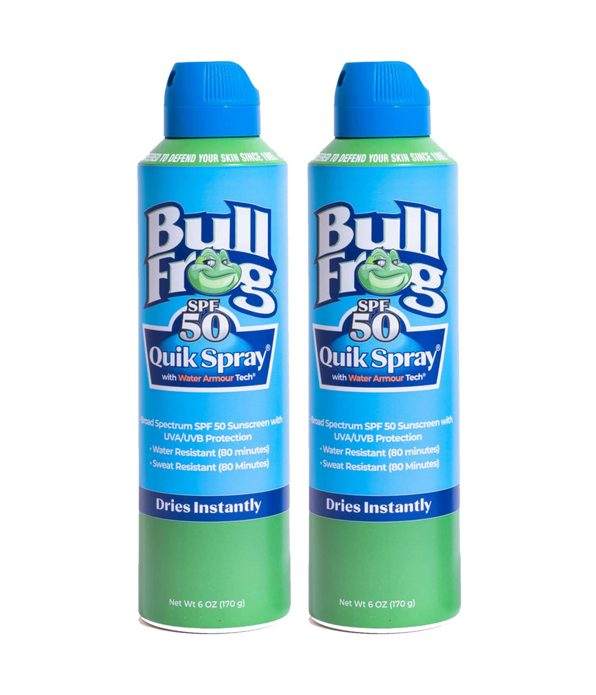 Bullfrog Quik Spray SPF50 – bouteille prête à une application rapide.
