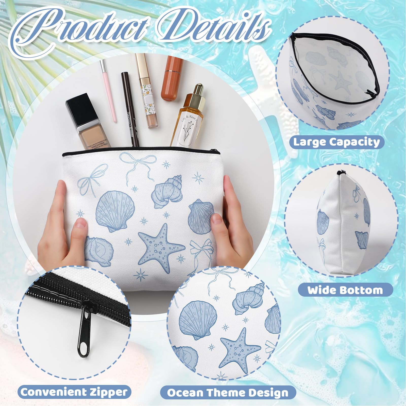 Sac Bulyoou cosmétiques océan corail: design nautique durable pour maquillage en vacances.