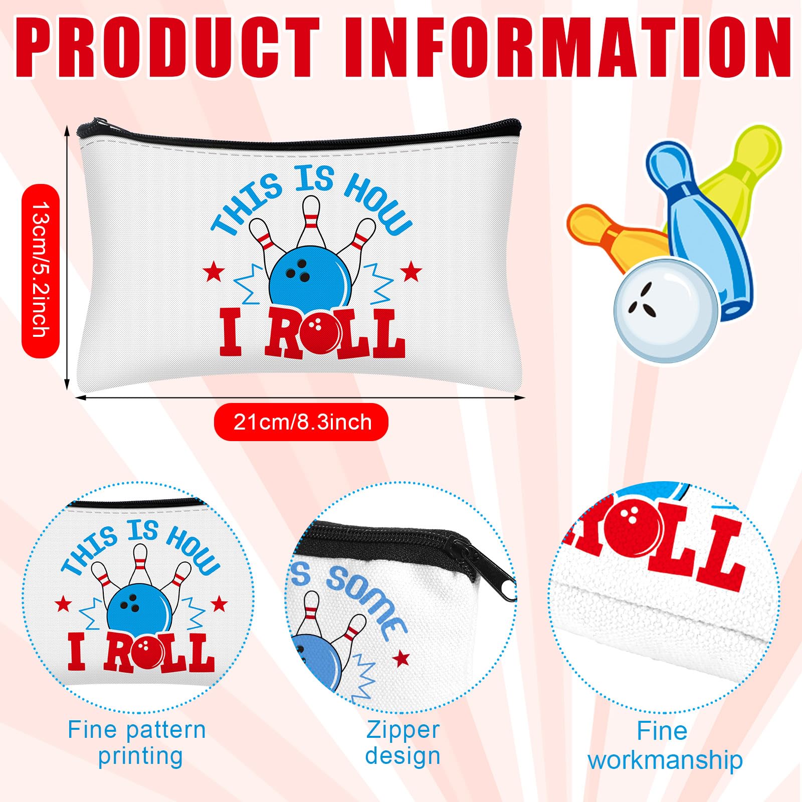 Sac maquillage bowling Bulyoou avec fermeture zip, accès rapide.