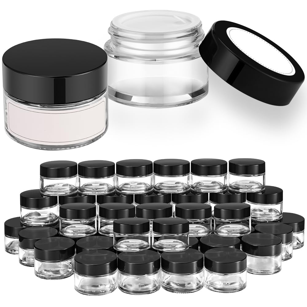 Bumobum bocaux en verre 1oz avec couvercle noir, stockage sûr et élégant.