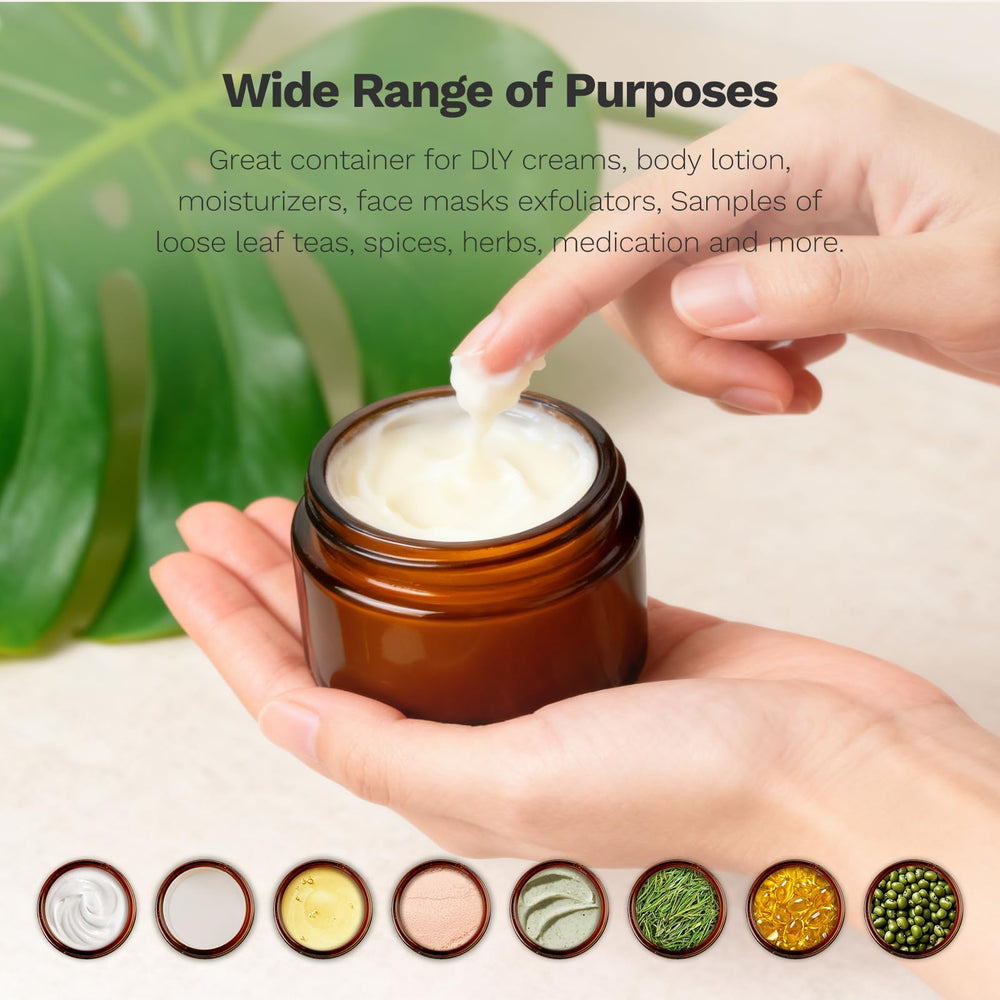 Pot Bumobum 1oz en verre ambré compatible lave-vaisselle pour nettoyage facile.