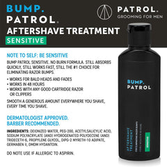 Bump Patrol Après-Rasage Sensitif – Emballage clair prêt à l’emploi sans alcool.