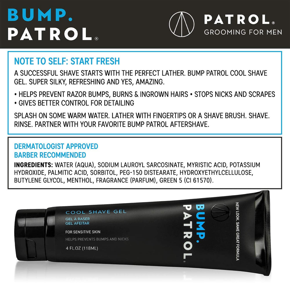 Bump Patrol gel clair utilisé sur peau sensible pour sensation mentholée et rafraîchissante