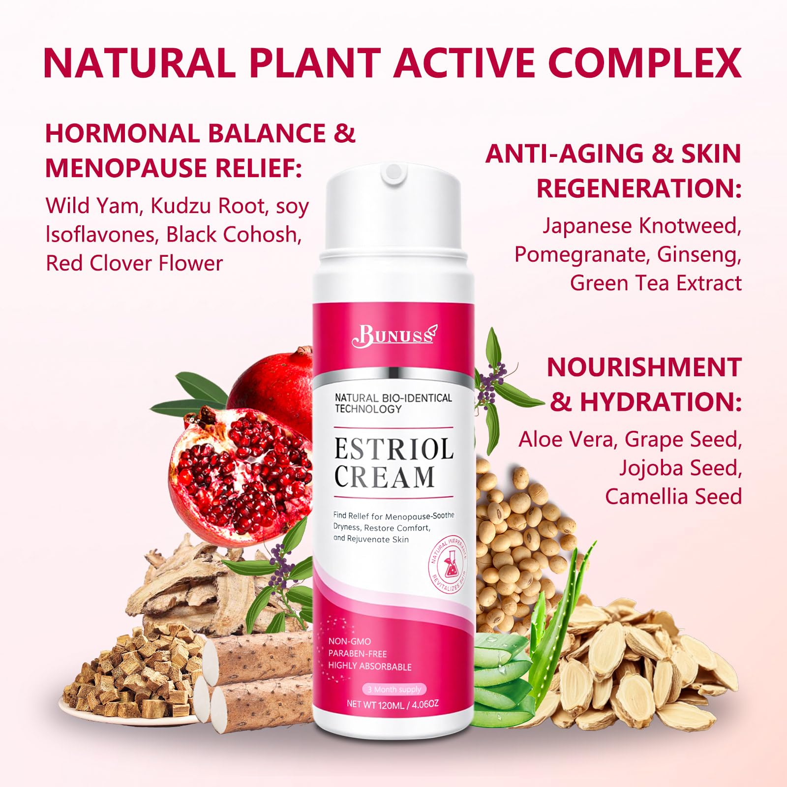 BUNUSS Estriol cream applied to the face for a refreshed feel