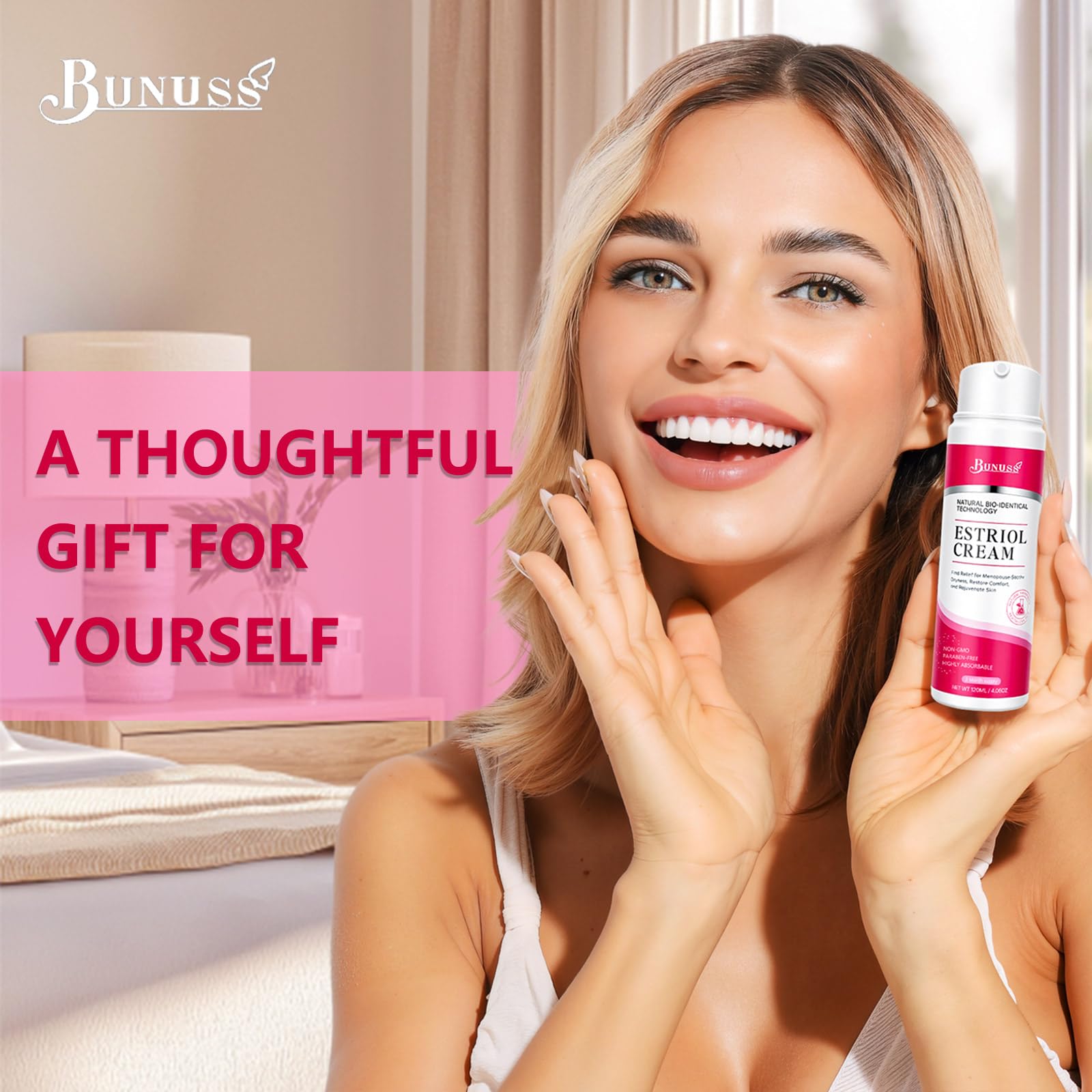 Body usage with BUNUSS Estriol cream on neck and chest