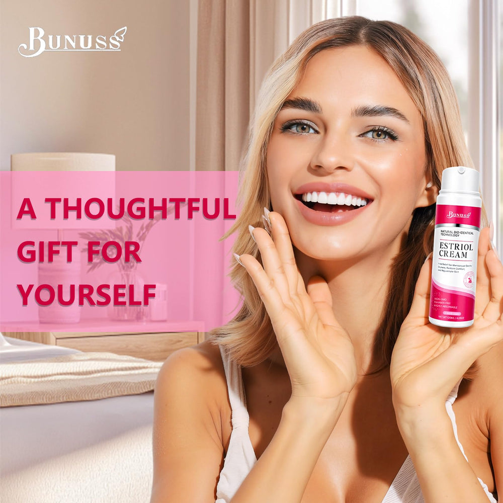 Body usage with BUNUSS Estriol cream on neck and chest