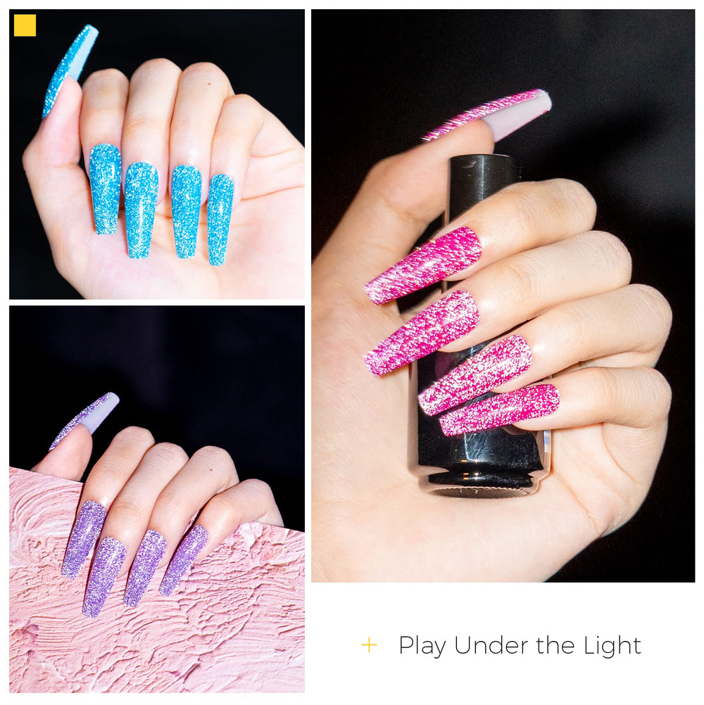 Effet paillettes réfléchissant rose BURANO pour une manucure glamour.