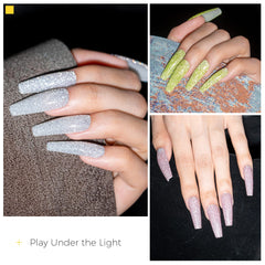 Gel holographique argenté BURANO pour ongles festifs et lumineux.