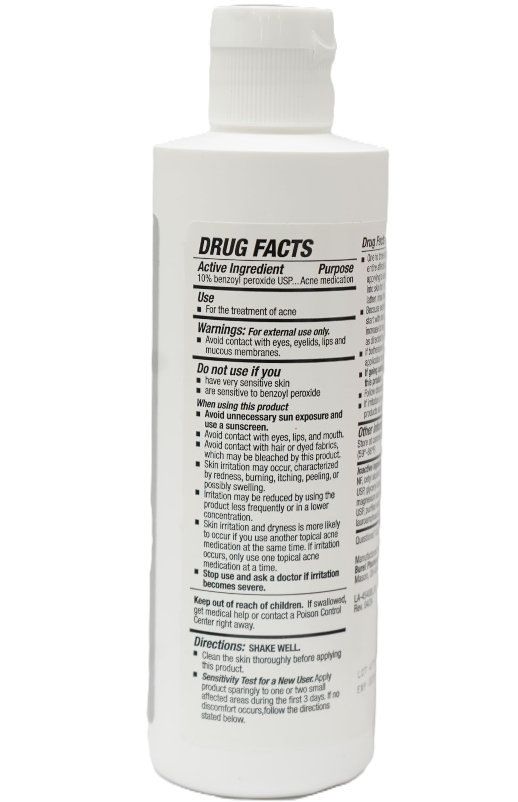 Burelpharma Benzoyl Peroxide Wash closeup showing lightweight, non-drying formula