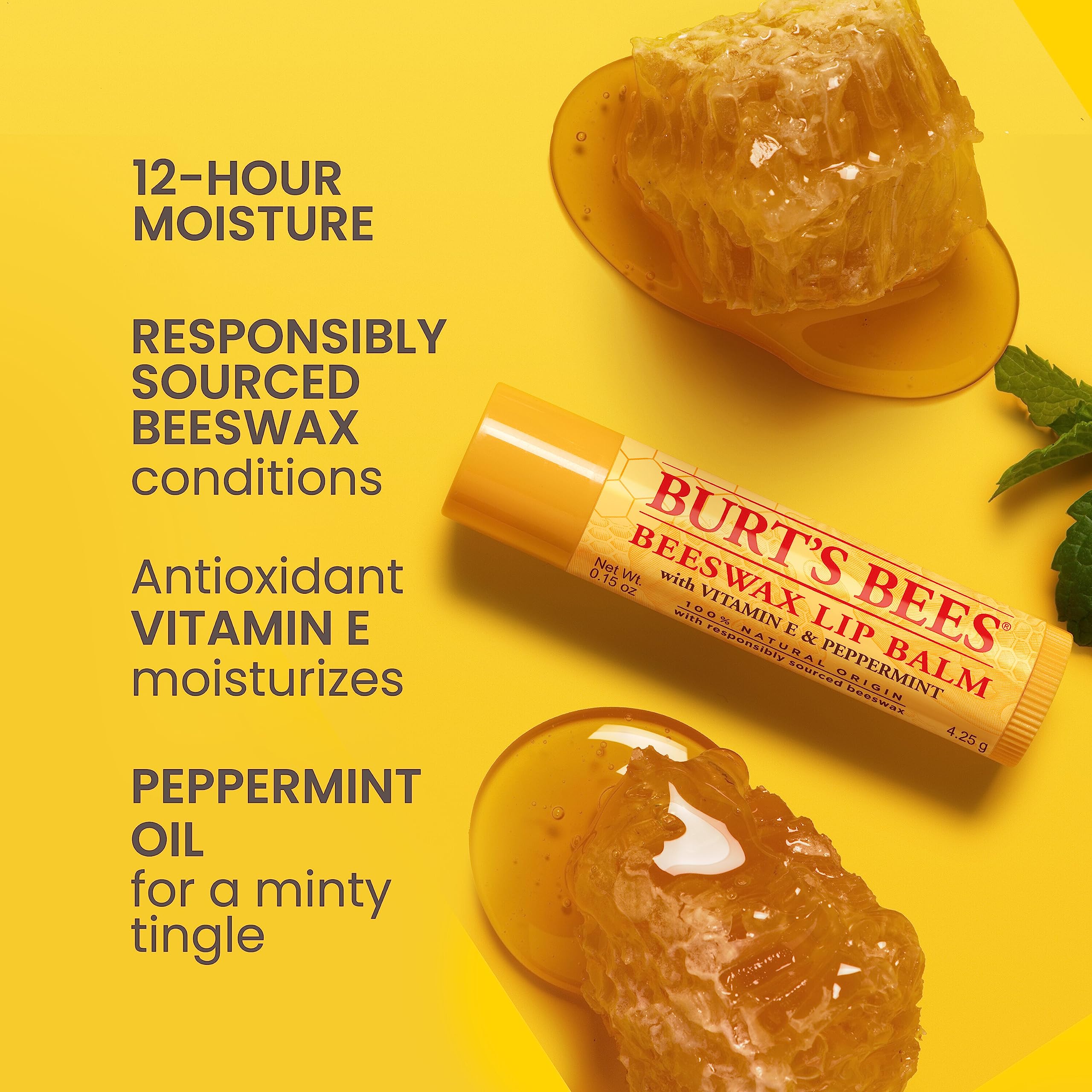 Burt's Bees baume lèvres cire d'abeille, fini doux et nourrissant.