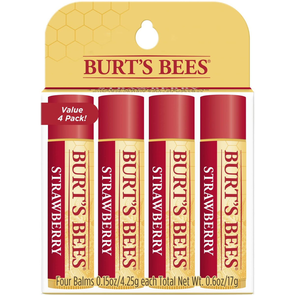 Burt's Bees baume lèvres fraise dans tube — hydratation naturelle pour lèvres douces