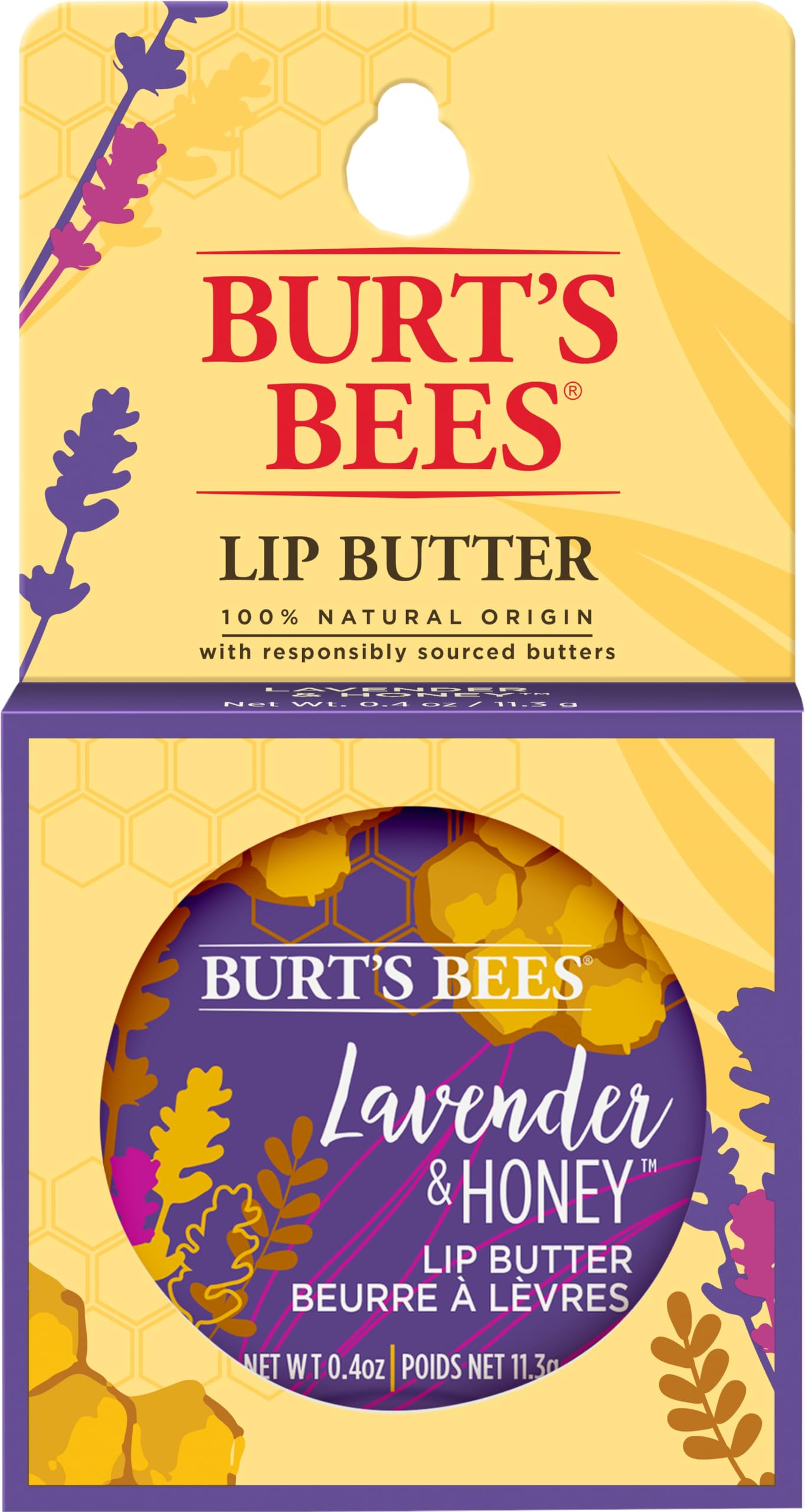 Baume à lèvres Burt's Bees lavande et miel, hydratation douce.