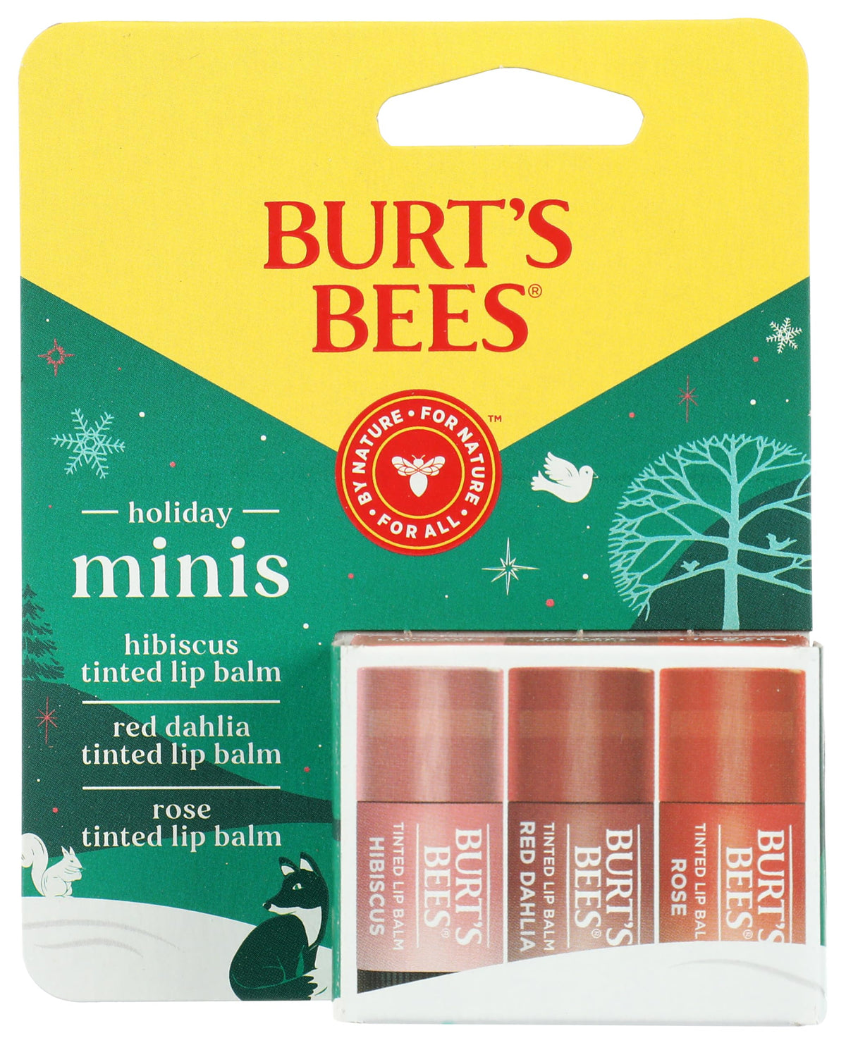 Baume Burt's Bees minis Noël, trois sticks pour hydratation rapide et pratique.