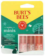 Baume Burt's Bees minis Noël, trois sticks pour hydratation rapide et pratique.