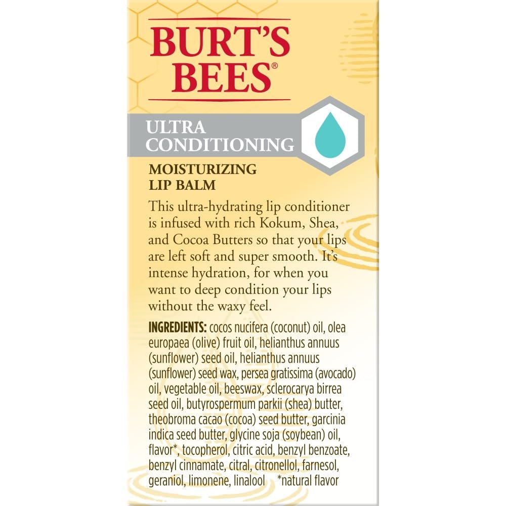 Aperçu du produit Burts Bees, texture crémeuse prête à hydrater les lèvres.