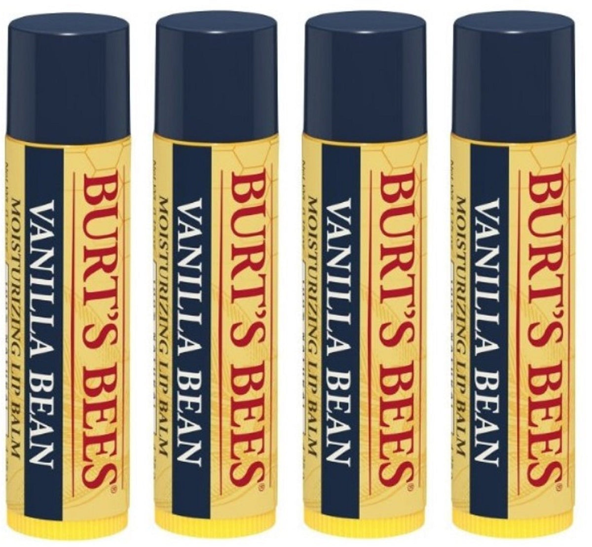 Baume lèvres Burt's Bees Vanille, bouteille 4-pack, hydratation naturelle