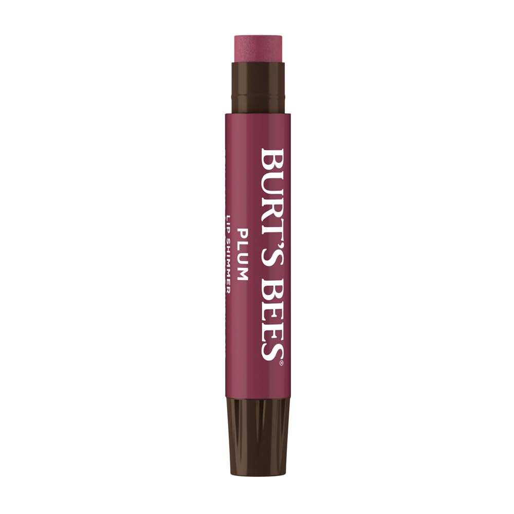 Burt's Bees Brillant à lèvres prune sur flacon, hydratation légère et couleur naturelle.