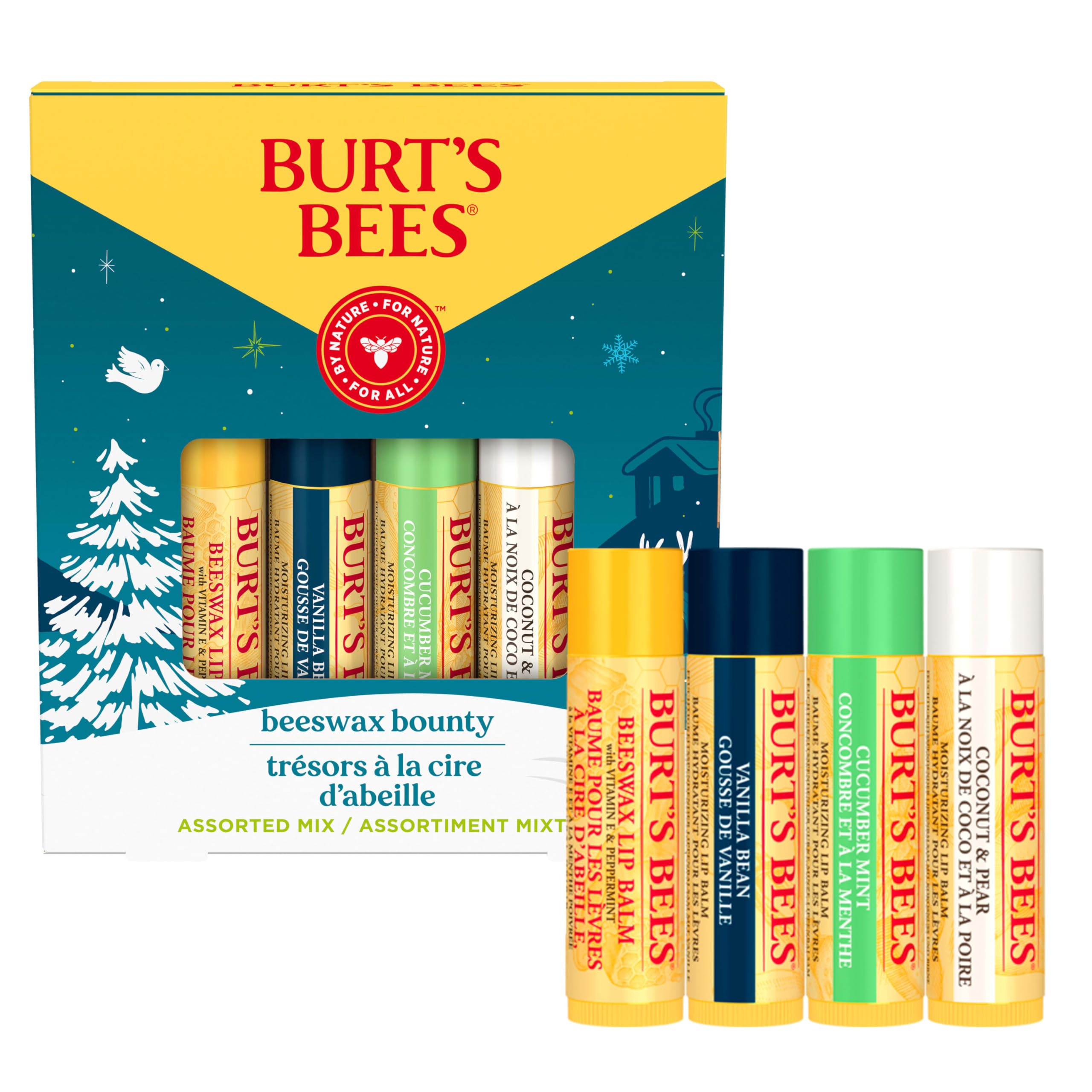 Baume lèvres Burt's Bees coffret cire d'abeille, prêt à offrir.