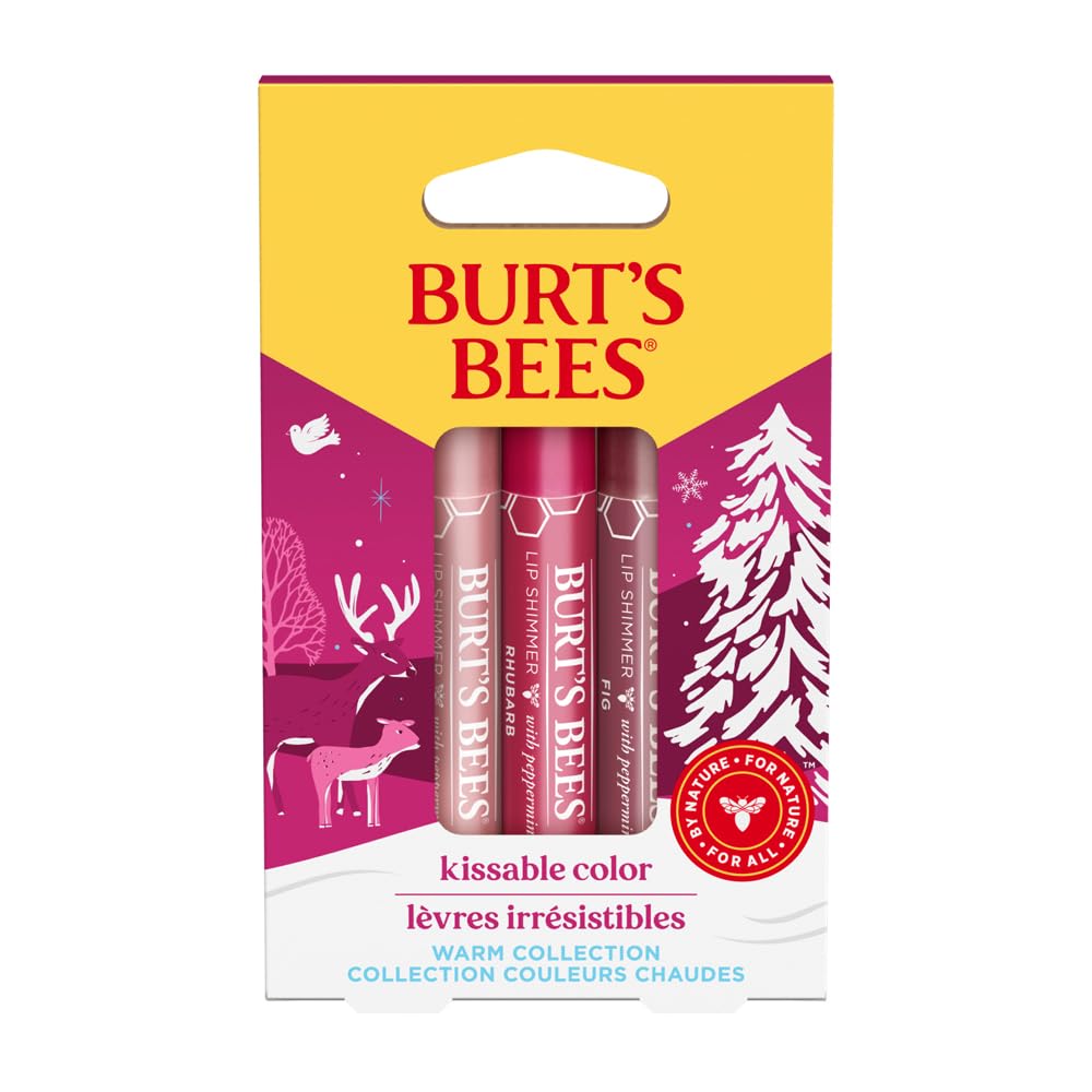 Baume Burt's Bees coffret couleurs chaudes sur lèvres, teinte naturelle et hydratante.