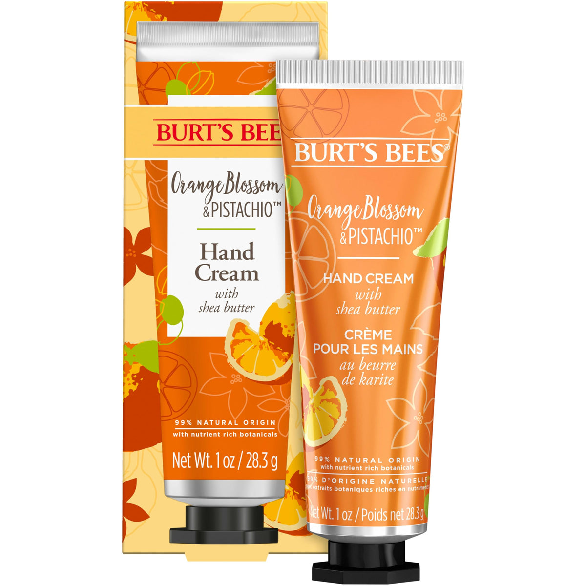 Crème mains Burt’s Bees fleur d’oranger pistache: hydratation durable.