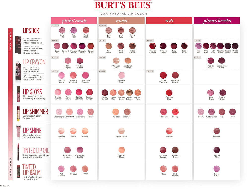 Burt's Bees Lip Gloss ingrédients naturels, baume nourrissant et huile de tournesol pour lèvres hydratées.