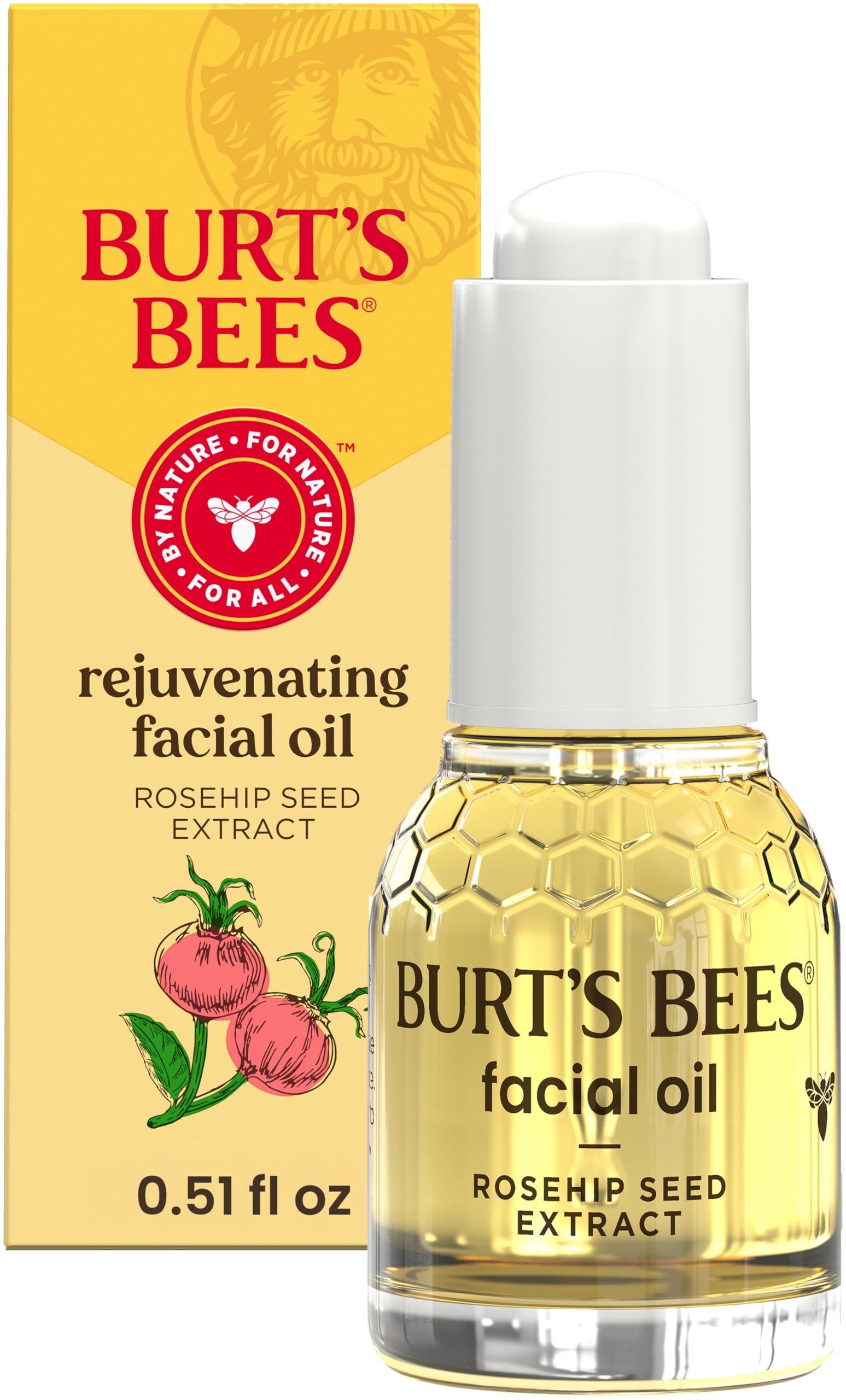 Burt's Bees Huile Visage, bouteille rosehip — hydratation durable pour peau normale à sèche.