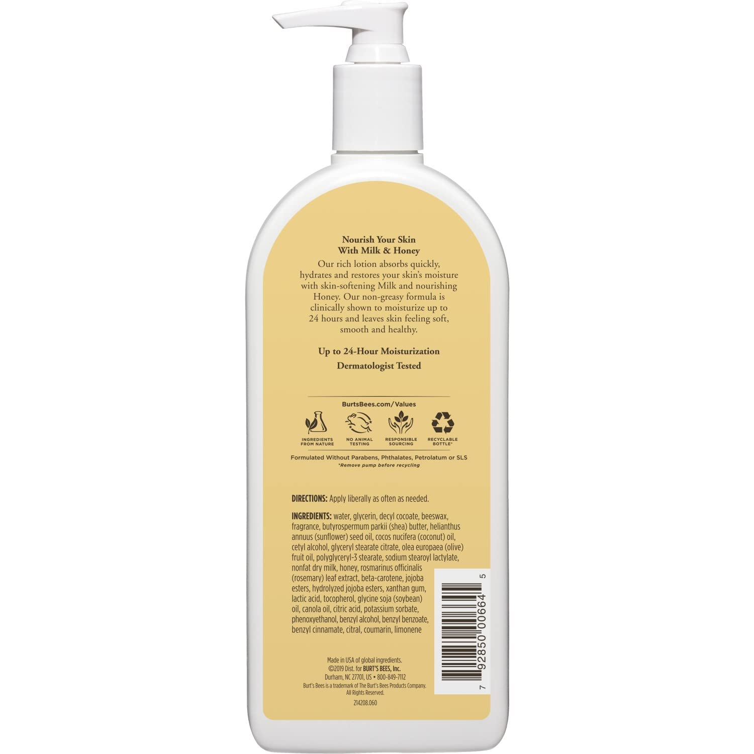 Texture non grasse Burt's Bees Lait et Miel Crème Corps s’absorbe rapidement.
