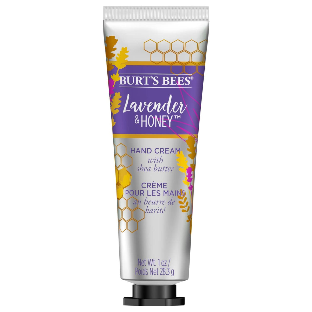 Burts Bees Lavender and Honey Hand Cream tube front, showing packaging for daily moisture
