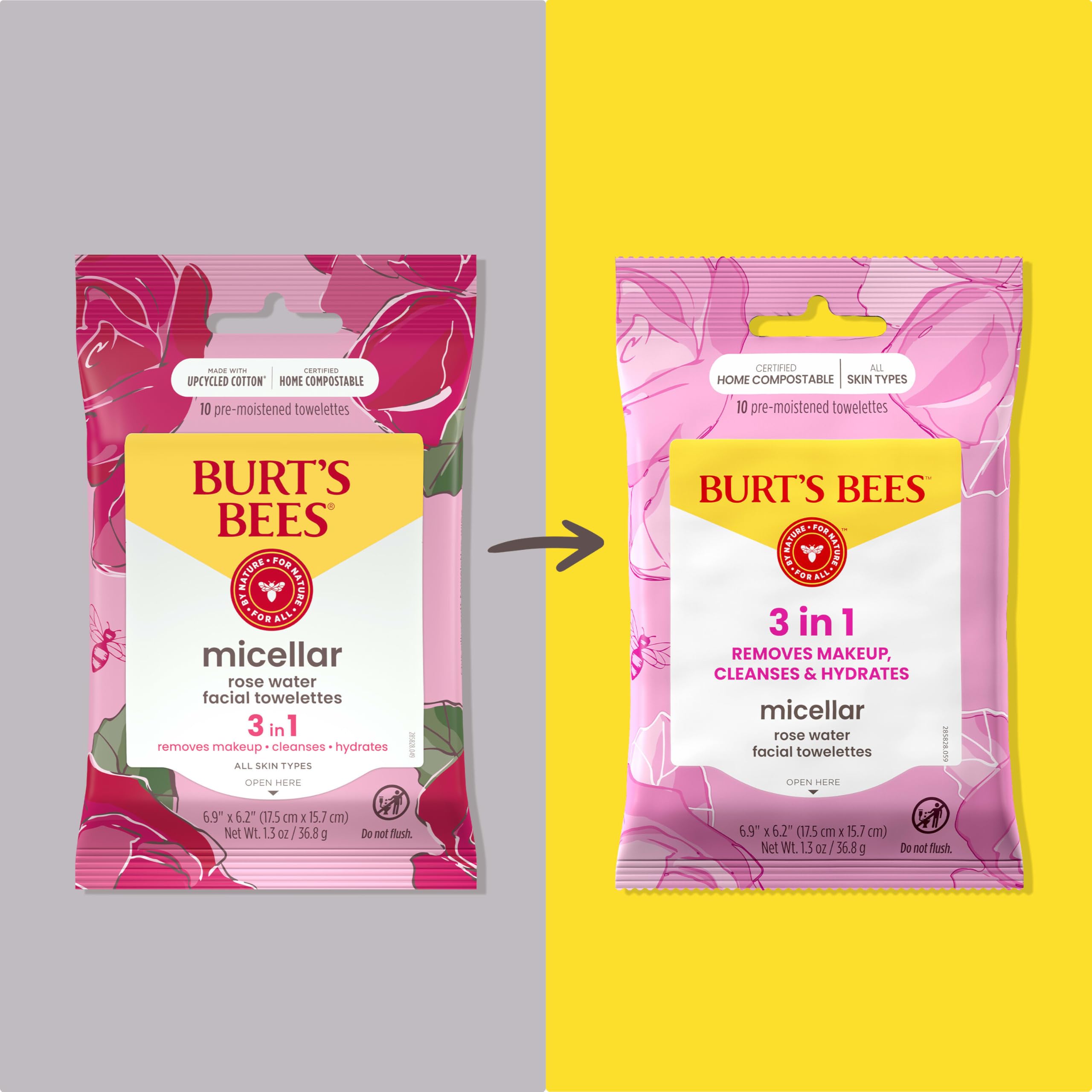 Lingettes micellaires Burt’s Bees eau de rose pour démaquillage rapide et nettoyage propre.