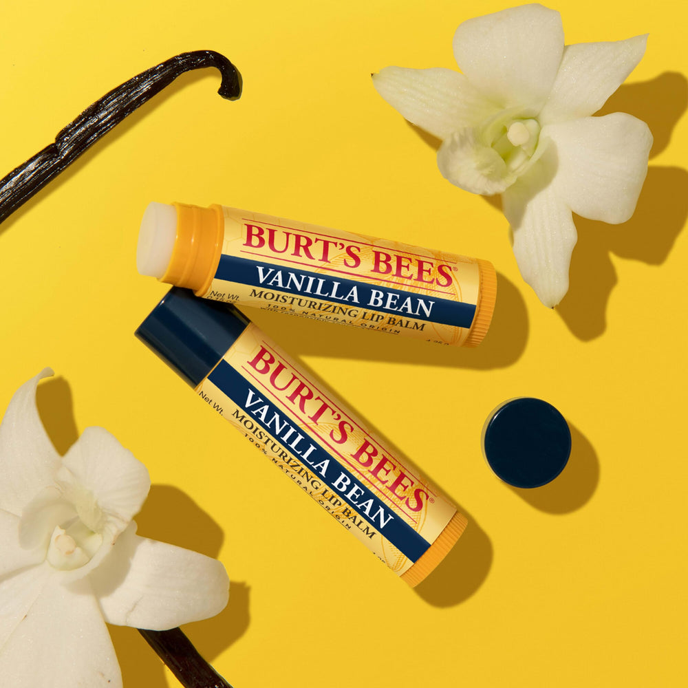 Ingrédients essentiels Burt's Bees Vanille – cire d’abeille et beurre de karité.