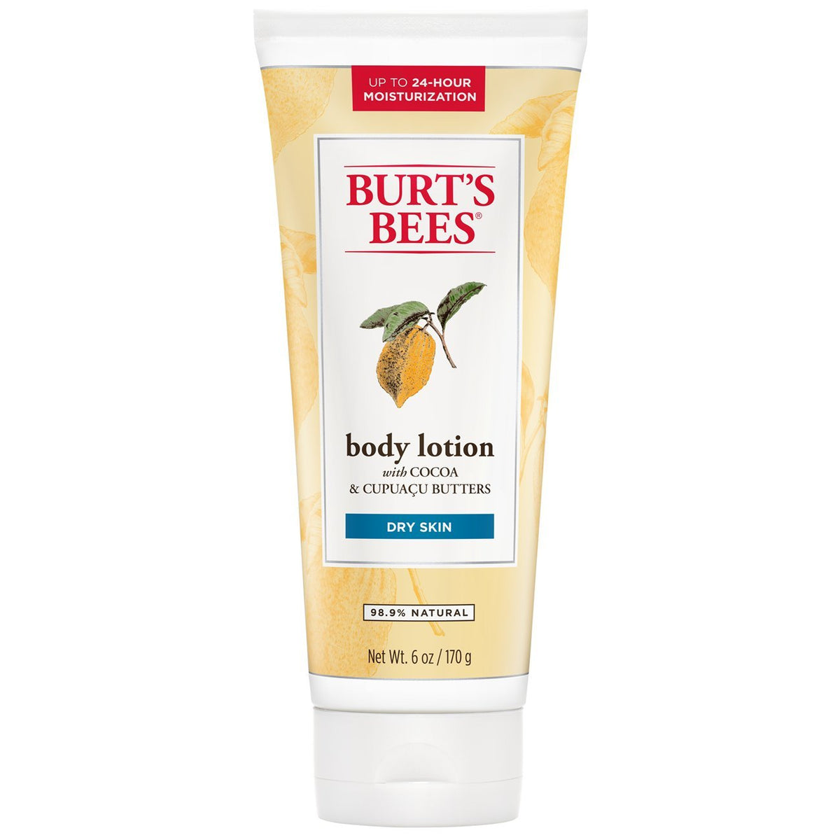 Lotion corporelle Burt's Bees au cacao et cupuaçu pour hydratation longue durée.