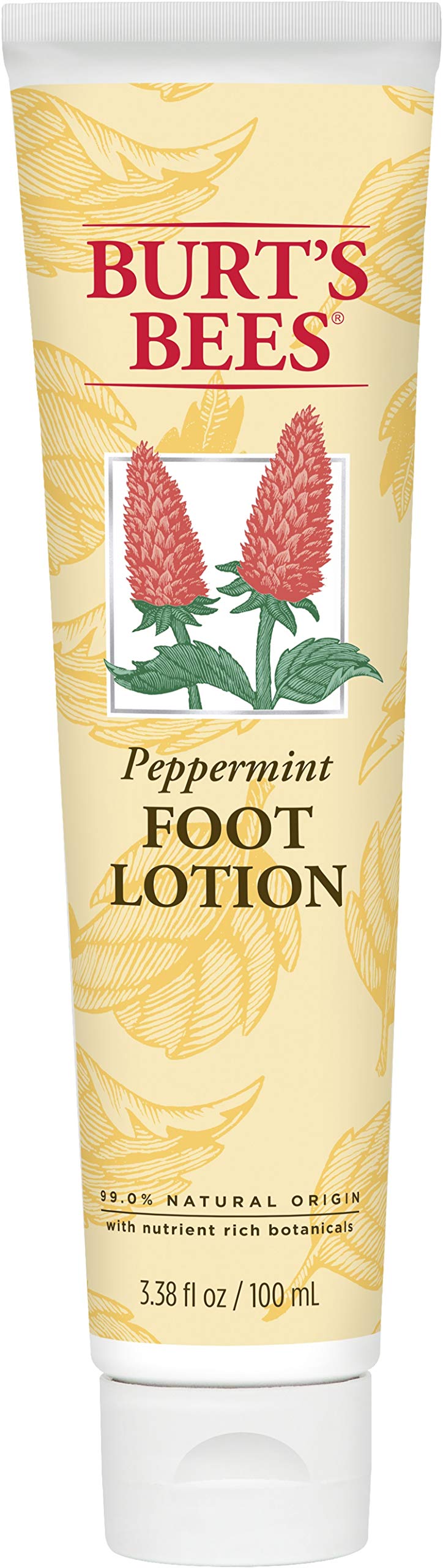 Lotion-pieds Burt's Bees au menthol, flacon pompe, soulage et hydrate les pieds fatigués.