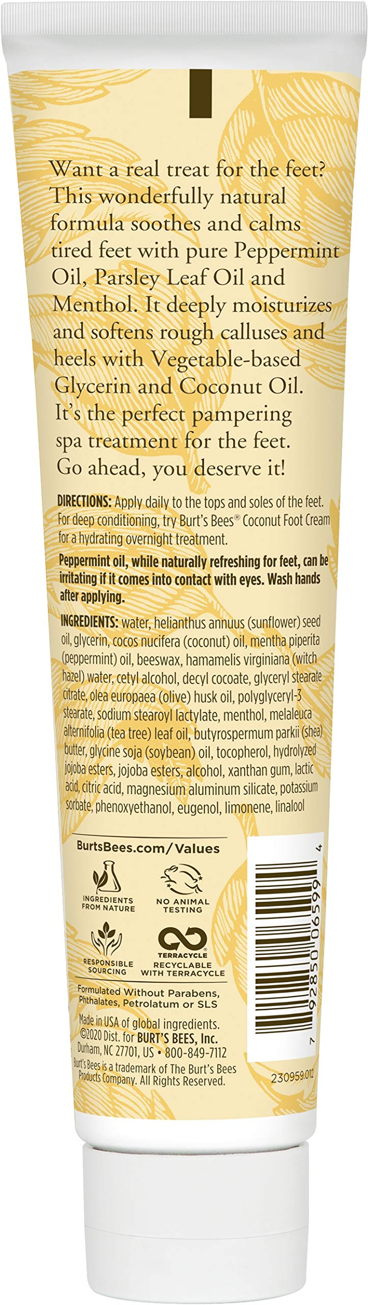 Lotion Burt's Bees pieds à la menthe, rafraîchissement durable et douceur.