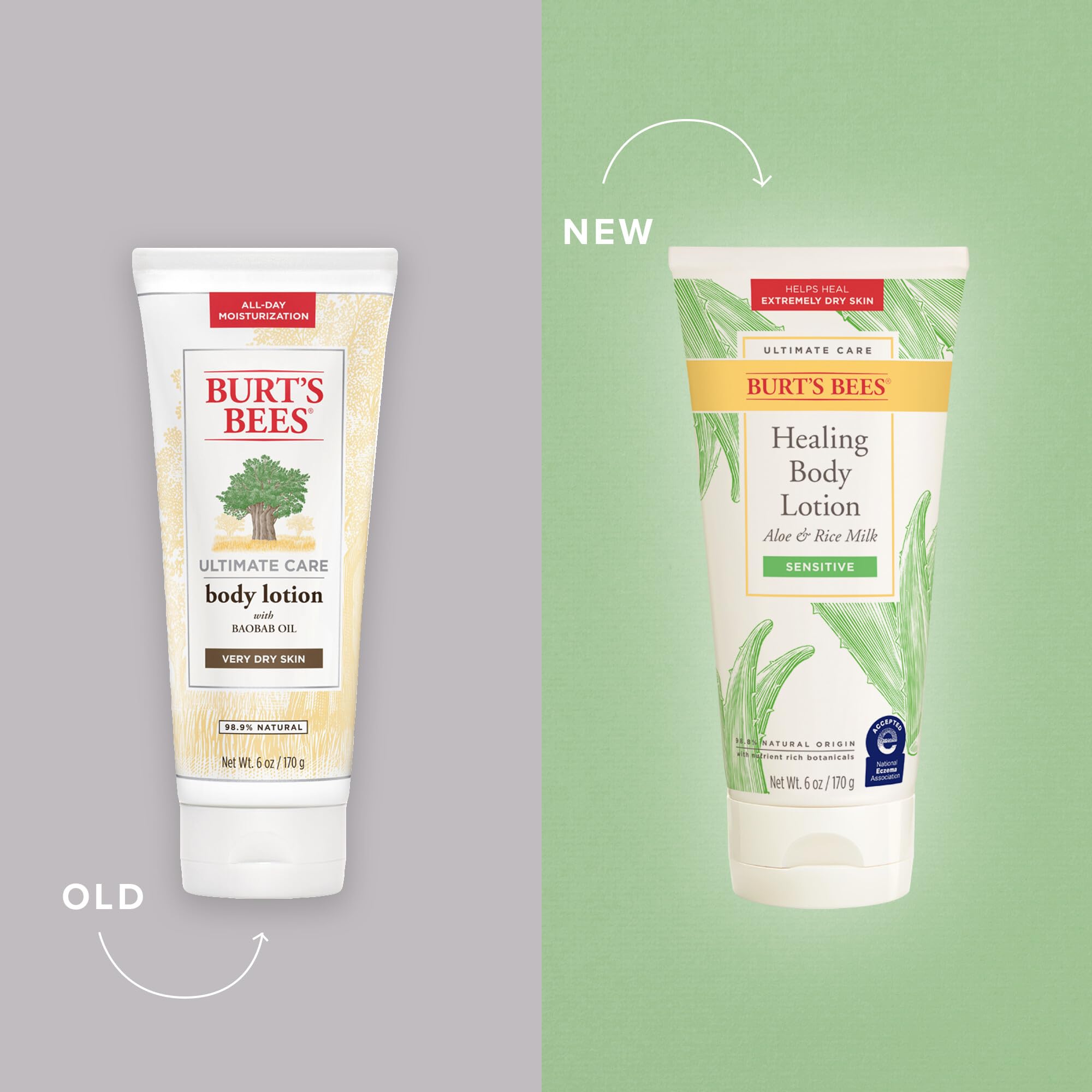 Lotion Burt's Bees pour peaux sensibles, absorption rapide sans parfum.