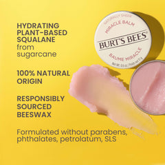 Burt's Bees Miracle Balm appliqué sur les lèvres, hydratation légère et gloss discret.
