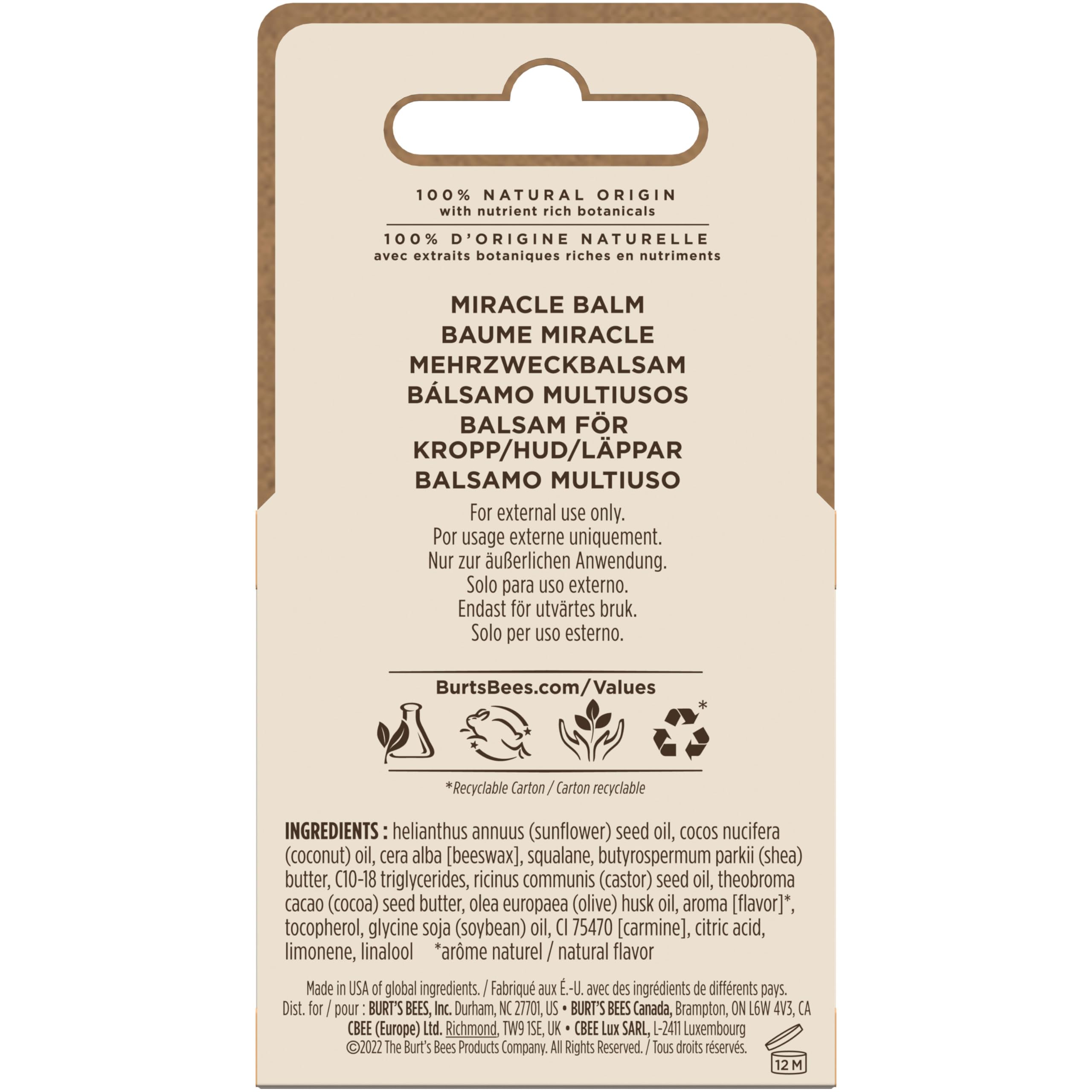 Utilisation quotidienne avec Burt's Bees Miracle Balm, polyvalence pratique.
