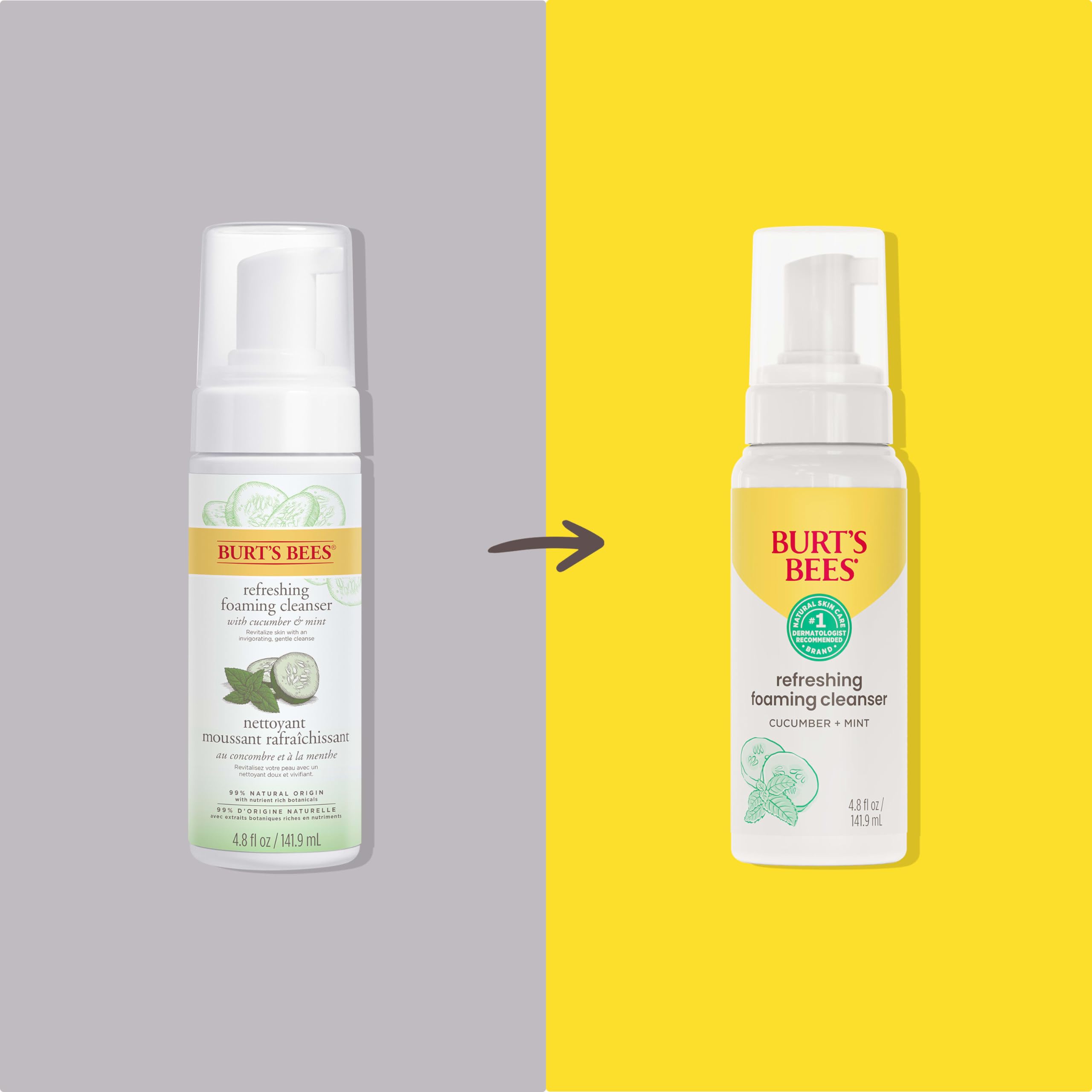 Burt's Bees Nettoyant Mousse Visage Concombre Menthe – pompe facile, mousse légère.