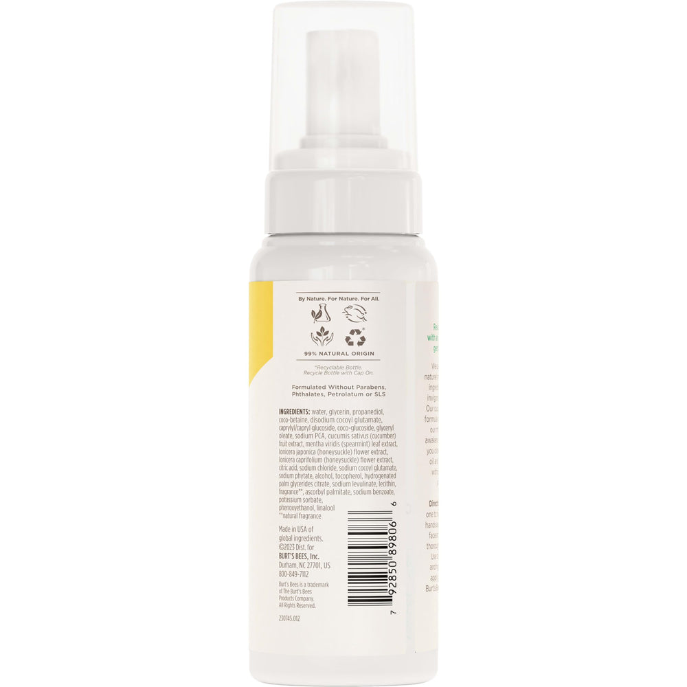 Burt's Bees Nettoyant Mousse Visage Concombre Menthe – usage quotidien sans résidu gras.