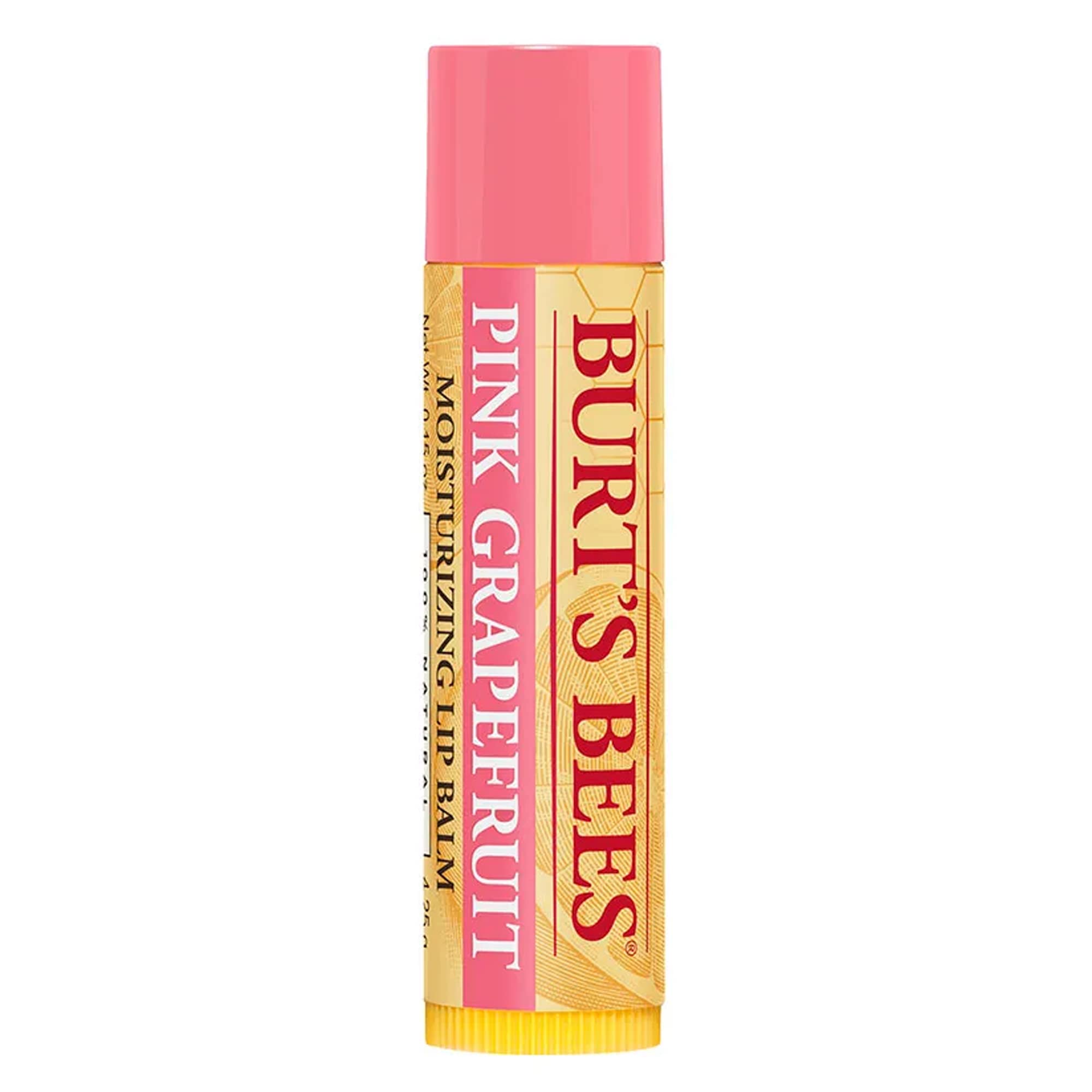 Burt's Bees Pink Grapefruit lip balm glide-on application for smooth lips.
