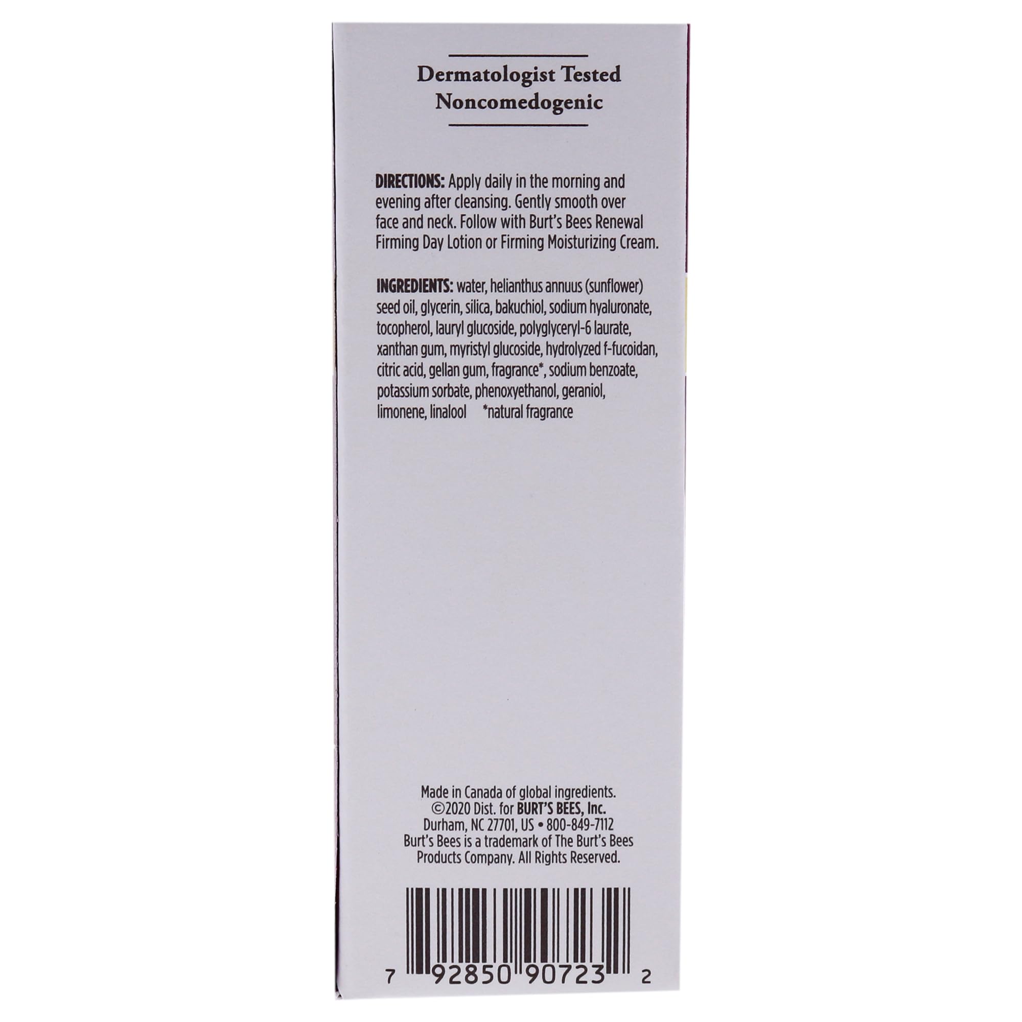 Sérum Burt's Bees Renewal, application matin et soir pour routine simple.
