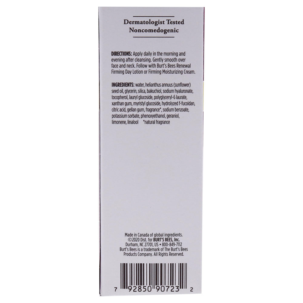 Sérum Burt's Bees Renewal, application matin et soir pour routine simple.
