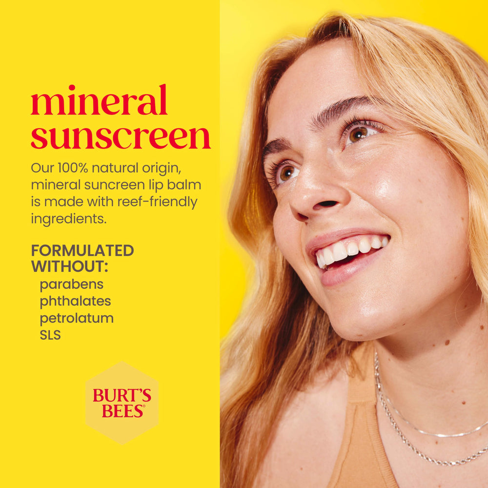 Application shot of Burt's Bees SPF 30 lip balm gliding smoothly.