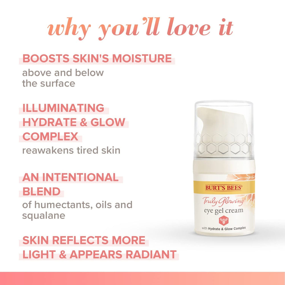 Protéines, agents hydratants et huiles dans Burt's Bees Gel Yeux pour peau.
