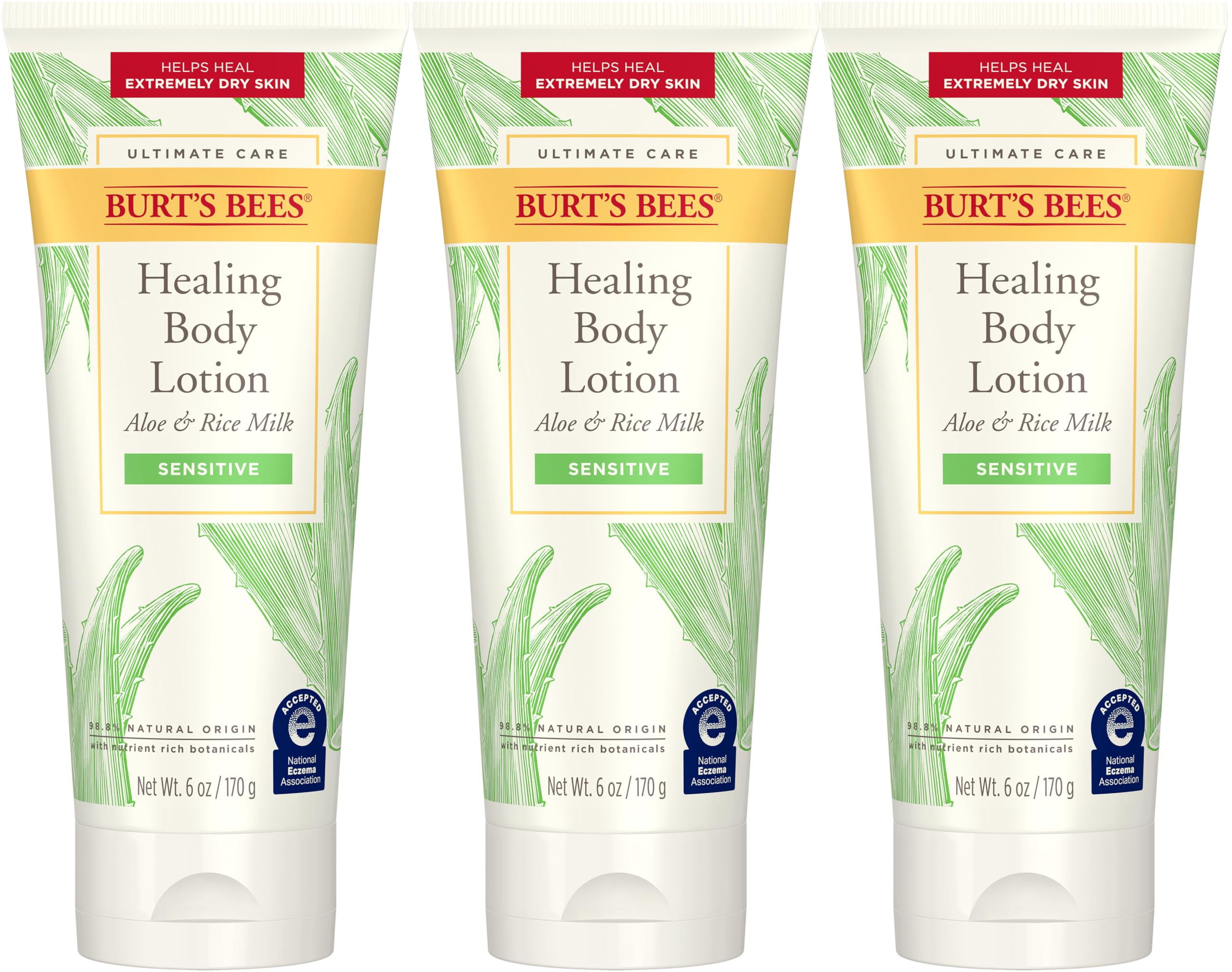 Lotion Burt's Bees en tube Aloe-Lait-Riz pour hydratation en profondeur.