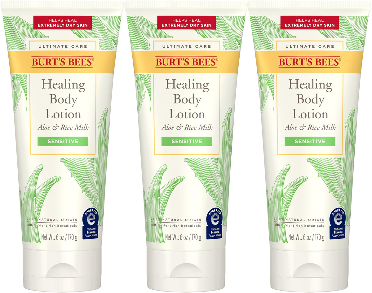 Lotion Burt's Bees en tube Aloe-Lait-Riz pour hydratation en profondeur.