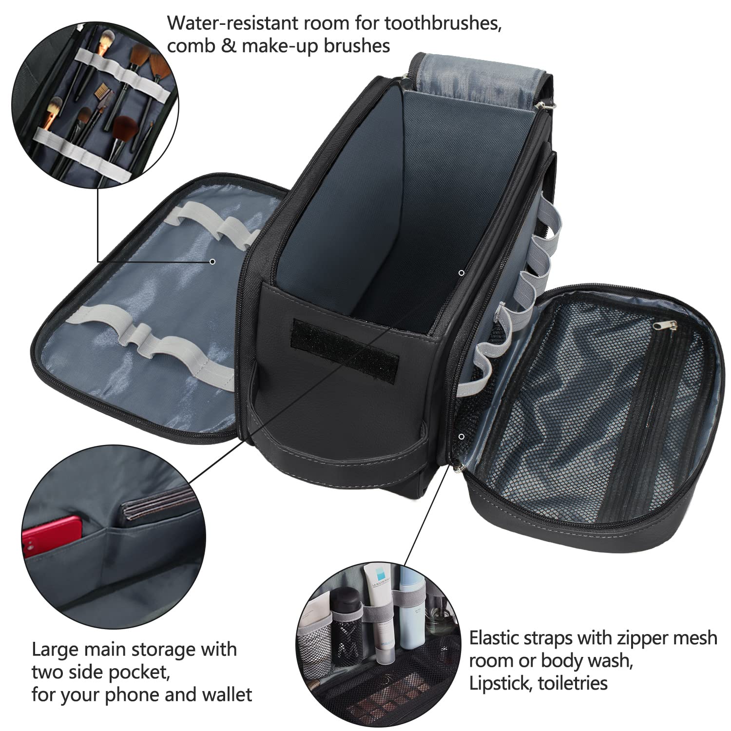 Buruis grande trousse de toilette: double fermeture éclair pour un accès rapide